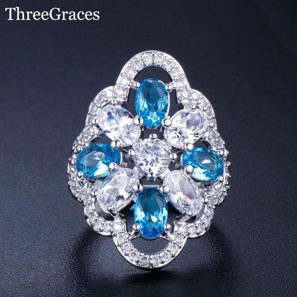 threegraces 5 color wedding luxury ring for women light blue cz stone big flower rings jewelry bridal engagement party rg001, Slivery;golden
threegraces 5 color wedding luxury ring for women light blue cz stone big flower rings jewelry bridal engagement party rg001, Slivery;golden