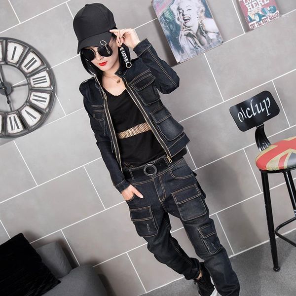 women denim two-piece 2020 spring autumn new slim casual sets nine pants long-sleeved jeans suit basic coat conjunto feminino1, Gray
women denim two-piece 2020 spring autumn new slim casual sets nine pants long-sleeved jeans suit basic coat conjunto feminino1, Gray