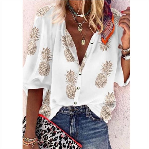 2020 new large size womens shirts autumn spring loose v neck button fruit printed blouse plus size s 5xl blusas elegante, White
2020 new large size womens shirts autumn spring loose v neck button fruit printed blouse plus size s 5xl blusas elegante, White