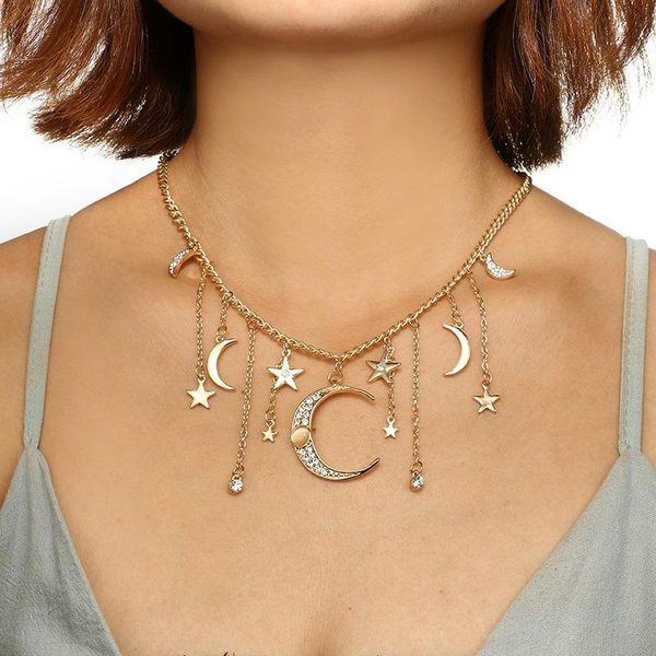 chokers fashion dedicate simple diamond star moon tassel pendant necklace personality chain long single layer alloy jewelry, Golden;silver
chokers fashion dedicate simple diamond star moon tassel pendant necklace personality chain long single layer alloy jewelry, Golden;silver