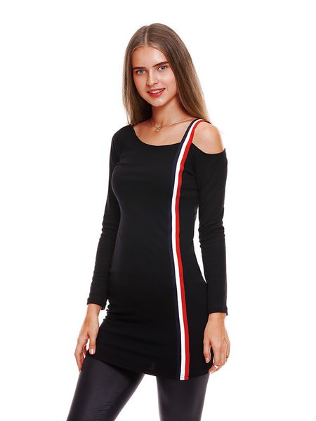 women's medium length knitted dress, Black;gray