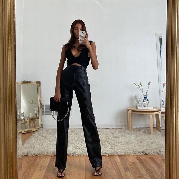 women's pants & capris 2021 high street style pu leather straight for black fashion waist loose hip motorcycle wide leg females pant, Black;white
women's pants & capris 2021 high street style pu leather straight for black fashion waist loose hip motorcycle wide leg females pant, Black;white