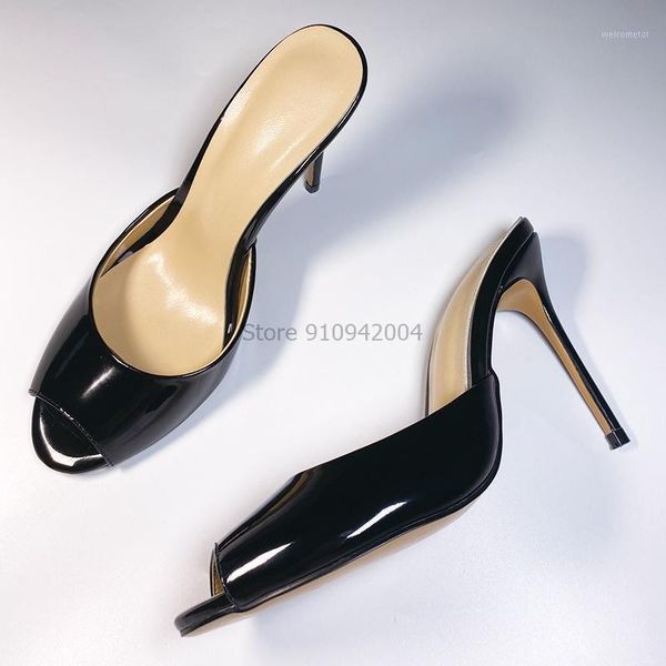 new brand high heel sandal deep toe 10cm women slip on slides elegant mule shoes outdoor leisure slipper patent leather mujer1, Black 
new brand high heel sandal deep toe 10cm women slip on slides elegant mule shoes outdoor leisure slipper patent leather mujer1, Black