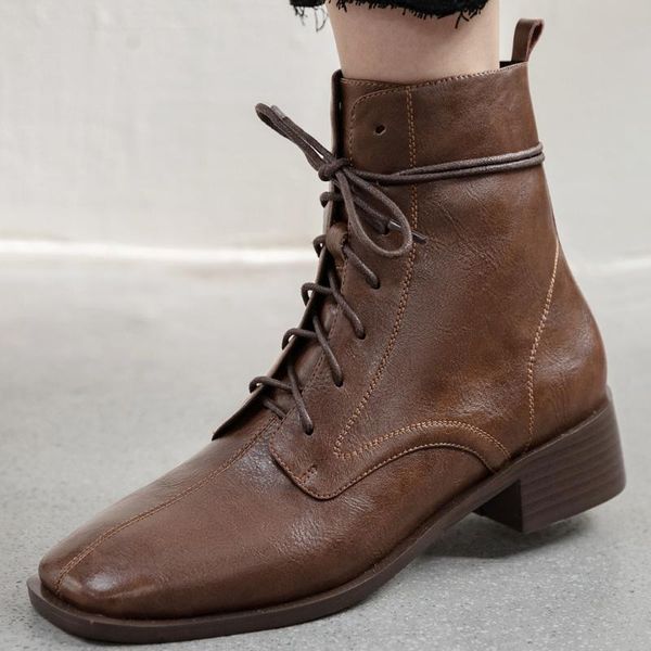 boots women's genuine leather lace-up autumn flats ankle square toe casual retro short motorcycle shoes women, Black
boots women's genuine leather lace-up autumn flats ankle square toe casual retro short motorcycle shoes women, Black