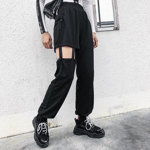 women's cargo pants black fashion pockets loose punk trousers harajuku hollow out elastic high waist sports streetwear long pant, Black;white
women's cargo pants black fashion pockets loose punk trousers harajuku hollow out elastic high waist sports streetwear long pant, Black;white