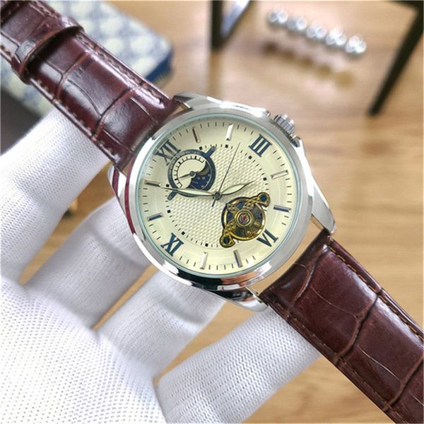 fashion mens watches tourbillon movement watch automatic chronograph military gold watch movement leather men's watch, Slivery;brown
fashion mens watches tourbillon movement watch automatic chronograph military gold watch movement leather men's watch, Slivery;brown