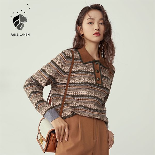fansilanen polo striped vintage knitted sweater women long sleeve oversized pullover female autumn winter button up jumper 201225, White;black
fansilanen polo striped vintage knitted sweater women long sleeve oversized pullover female autumn winter button up jumper 201225, White;black