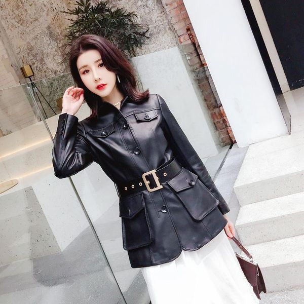 women's leather & faux 2021 spring autumn real coat korean style slim fit eleant jackets b646, Black
women's leather & faux 2021 spring autumn real coat korean style slim fit eleant jackets b646, Black