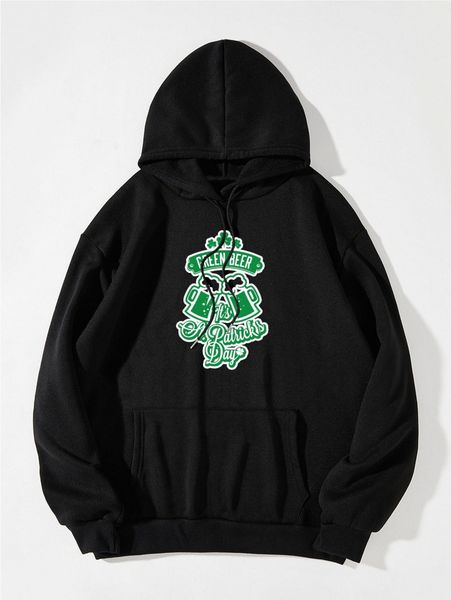 letter & plant print kangaroo pocket drawstring thermal hoodie 650l#, White;black
letter & plant print kangaroo pocket drawstring thermal hoodie 650l#, White;black