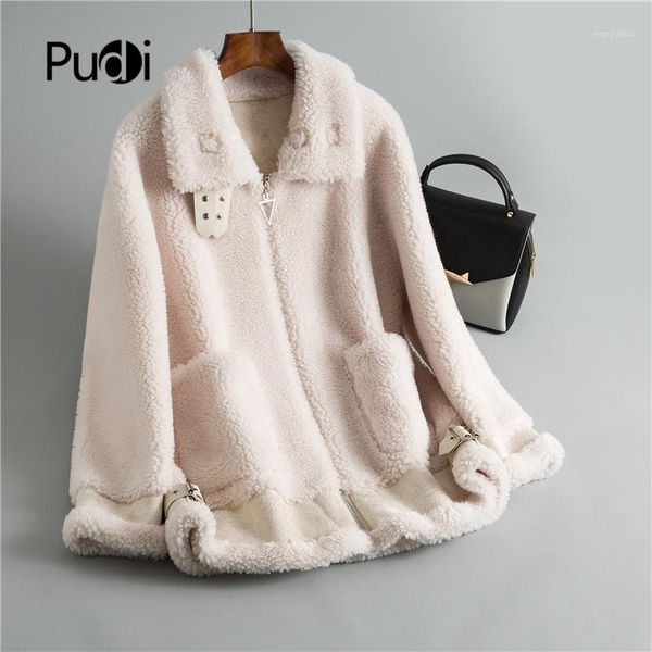 

pudi winter women 70% real wool fur coat collar buckle warm jacket sheep shearling girl fur coats lady long jacket oms9121, Black