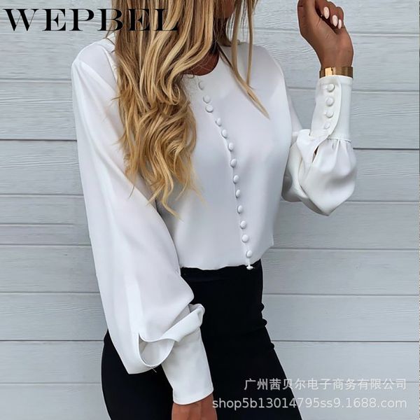 women spring autumn elegant chiffon shirt casual ladies long lantern sleeve o neck single breasted pullover t-shirt q1210, White
women spring autumn elegant chiffon shirt casual ladies long lantern sleeve o neck single breasted pullover t-shirt q1210, White