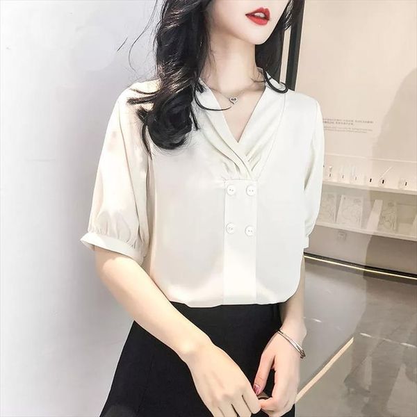 fashion womens spring summer style shirt ladies casual short sleeved v neck solid color ladies casual loose drop shipping, White
fashion womens spring summer style shirt ladies casual short sleeved v neck solid color ladies casual loose drop shipping, White