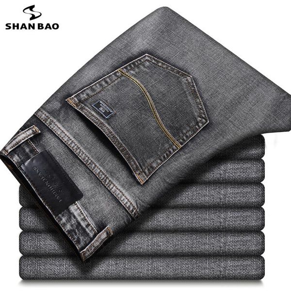 shan bao classic patch embroidery men's fitted straight business casual jeans spring brand cotton stretch smoky gray denim jeans, Blue
shan bao classic patch embroidery men's fitted straight business casual jeans spring brand cotton stretch smoky gray denim jeans, Blue
