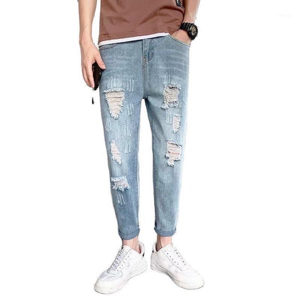 wholesale 2020 denim teenager's ripped ankle length jeans men's korean slim spring and autumn models feet pants straight jeans1, Blue
wholesale 2020 denim teenager's ripped ankle length jeans men's korean slim spring and autumn models feet pants straight jeans1, Blue