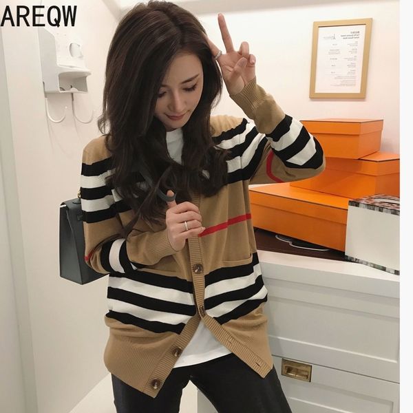 autumn new women's korean-style all-match wool knitted cardigan loose striped single-row long-sleeved v-neck jacket 201017, White;black
autumn new women's korean-style all-match wool knitted cardigan loose striped single-row long-sleeved v-neck jacket 201017, White;black