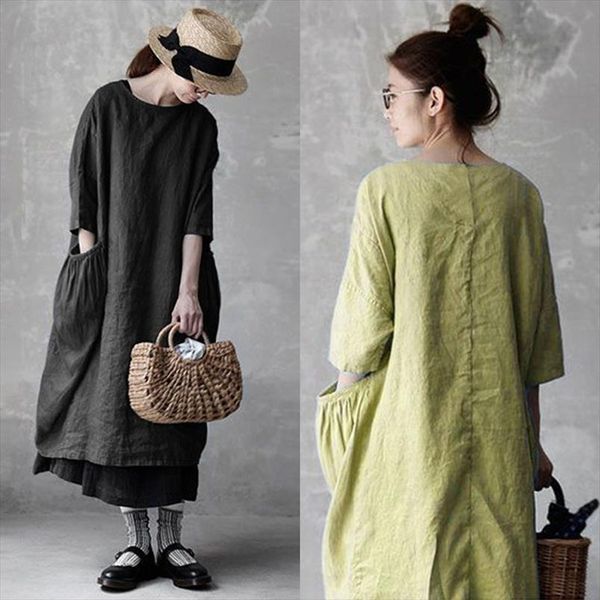 vintage linen dress womens sundress 2020 zanzea casual summer long dress female 3 4 sleeve baggy vestidos robe femme plus size, Black;gray
vintage linen dress womens sundress 2020 zanzea casual summer long dress female 3 4 sleeve baggy vestidos robe femme plus size, Black;gray