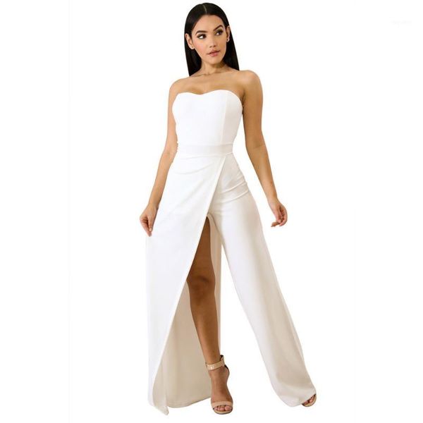 european and american women's new maxi high waist split jumpsuits with strapless wrapped chest and wide leg pants1, Black;white
european and american women's new maxi high waist split jumpsuits with strapless wrapped chest and wide leg pants1, Black;white