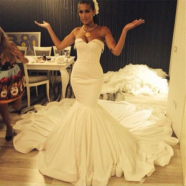 custom made strapless satin mermaid wedding dresses sweetheart neck court train zipper back wedding bridal gowns, White
custom made strapless satin mermaid wedding dresses sweetheart neck court train zipper back wedding bridal gowns, White