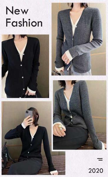 two v-neck cardigans in ash black brilliant black white contrast, ingenious stitching and layered dign, White;black
two v-neck cardigans in ash black brilliant black white contrast, ingenious stitching and layered dign, White;black