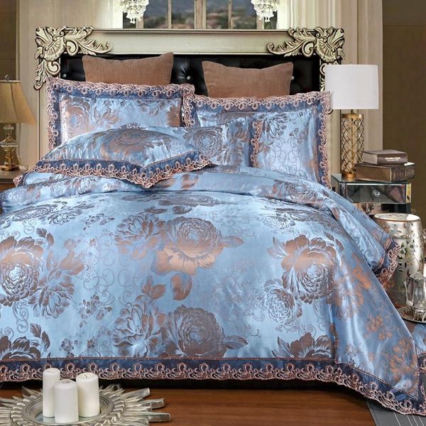 4pcs king size luxury blue royal jacquard bedding sets flat bed sheet set duvet cover chsion pillow
4pcs king size luxury blue royal jacquard bedding sets flat bed sheet set duvet cover chsion pillow