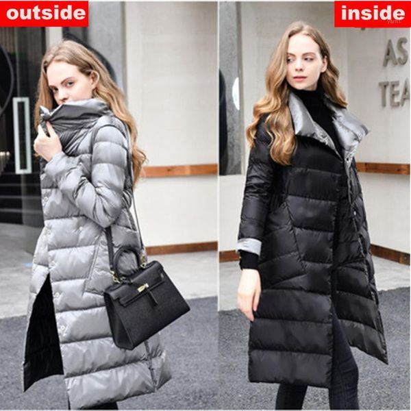 women's double sided winter down jacket turtleneck warm white duck down long coat jacket woman double breasted parkas clothing1, Black
women's double sided winter down jacket turtleneck warm white duck down long coat jacket woman double breasted parkas clothing1, Black
