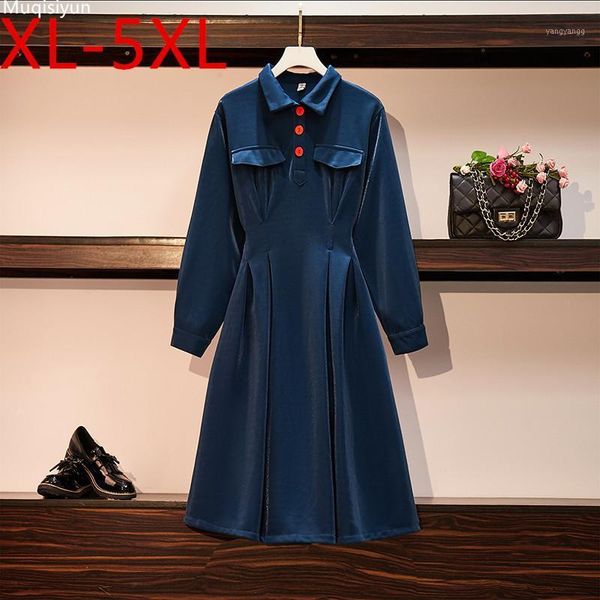 xl-5xl plus size 2021 autumn elegant women's long sleeves turn down collar a line dress female oversize dresses s0441, Black;gray
xl-5xl plus size 2021 autumn elegant women's long sleeves turn down collar a line dress female oversize dresses s0441, Black;gray