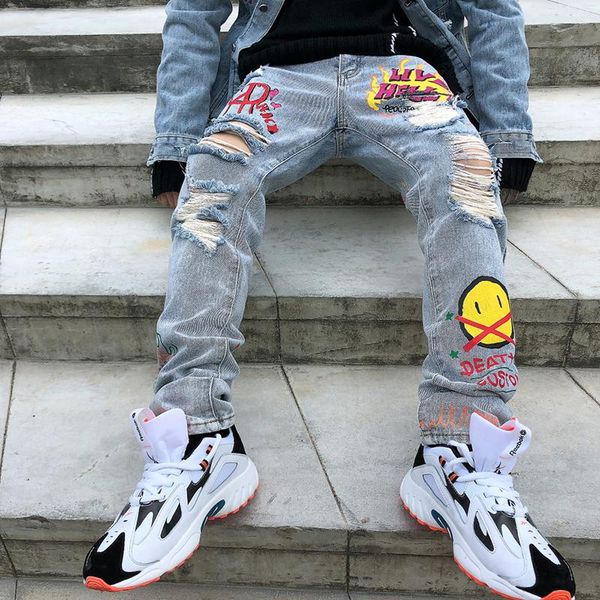 men's jeans 2021 hole flame graffiti painted skinny ripped for men straight casual large size hip hop trousers winter pants, Blue
men's jeans 2021 hole flame graffiti painted skinny ripped for men straight casual large size hip hop trousers winter pants, Blue