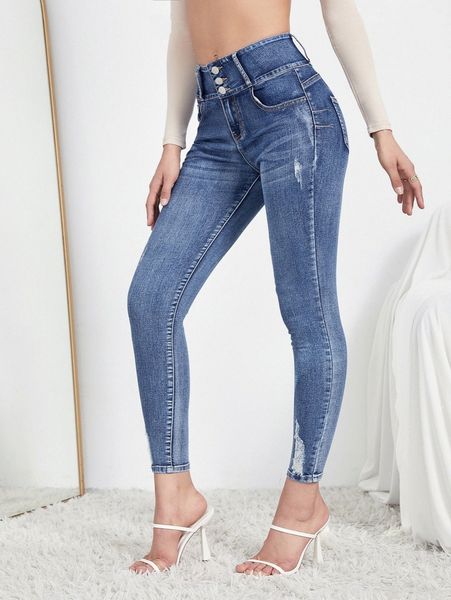 button detail ripped skinny jeans m62n#, Blue
button detail ripped skinny jeans m62n#, Blue