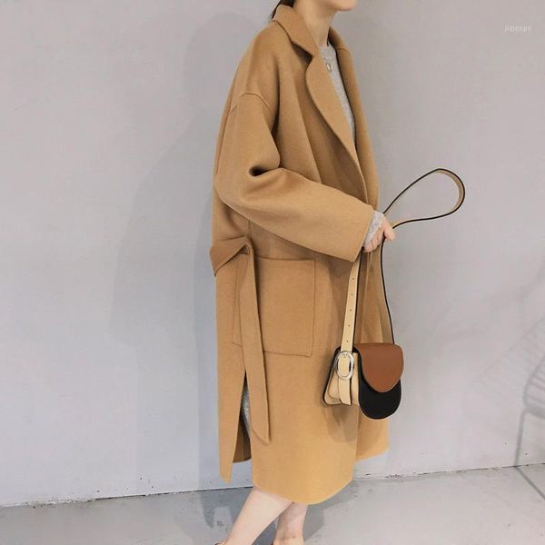 women's wool & blends casual loose womens long coats 2021 winter solid sashes blend coat and jacket pockets turn-down collar ladies coa, Black
women's wool & blends casual loose womens long coats 2021 winter solid sashes blend coat and jacket pockets turn-down collar ladies coa, Black