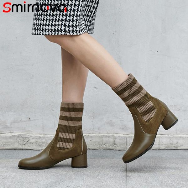 boots smirnova 2021 fashion auutmn winter women round toe thick high heels elegant prom knitting+cow leather, Black 
boots smirnova 2021 fashion auutmn winter women round toe thick high heels elegant prom knitting+cow leather, Black