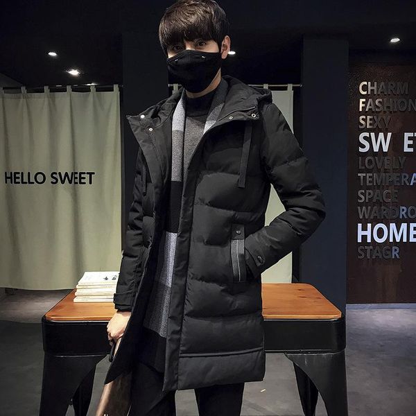 men's down & parkas medium and long cotton padded jacket for winter youth, Black 
men's down & parkas medium and long cotton padded jacket for winter youth, Black