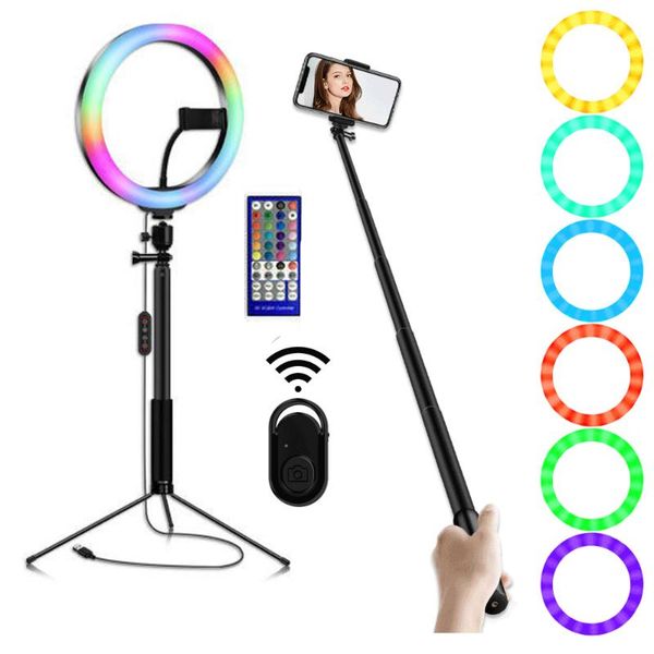 10" selfie ring light bluetooth extendable tripod stands phone holder led rgb camera halo light for pgraphy with remote
10" selfie ring light bluetooth extendable tripod stands phone holder led rgb camera halo light for pgraphy with remote