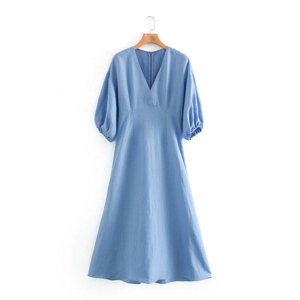 women's fashion 2020 new solid color casual puff sleeve v-neck midi slim holiday dress, Black;gray
women's fashion 2020 new solid color casual puff sleeve v-neck midi slim holiday dress, Black;gray