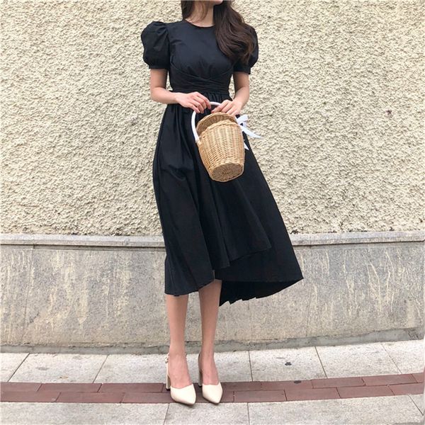 2021 new rough retro-french female dress white yellow puff sleeve back loop midi line up skinny waist dressed as a vacation kdry, Black;gray 
2021 new rough retro-french female dress white yellow puff sleeve back loop midi line up skinny waist dressed as a vacation kdry, Black;gray