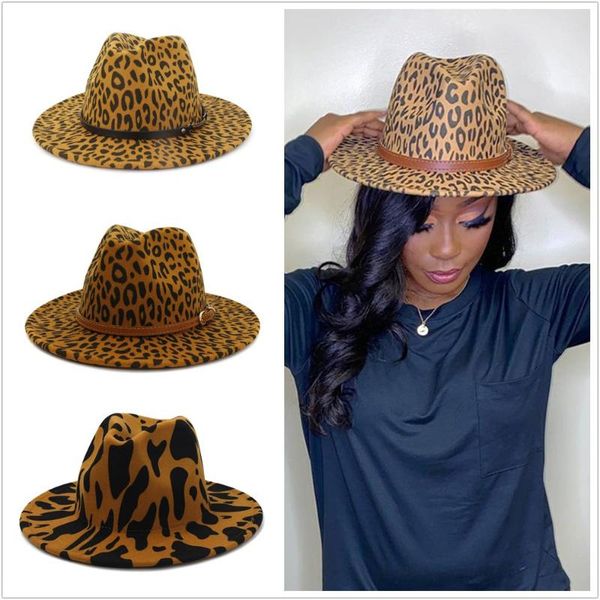 wide brim hats leopard grain flat wool felt jazz fedora for men women leather band decor trilby panama formal hat 2021, Blue;gray
wide brim hats leopard grain flat wool felt jazz fedora for men women leather band decor trilby panama formal hat 2021, Blue;gray