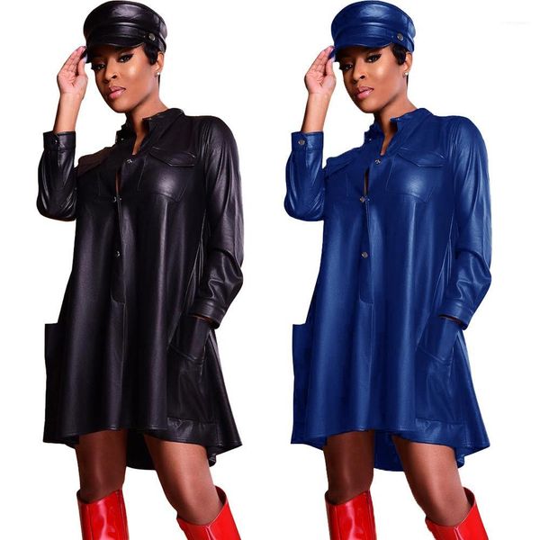 autumn long sleeve solid color pocket mini dress fashion casual female clothing womens faux leather pu dresses spring, Black;gray
autumn long sleeve solid color pocket mini dress fashion casual female clothing womens faux leather pu dresses spring, Black;gray
