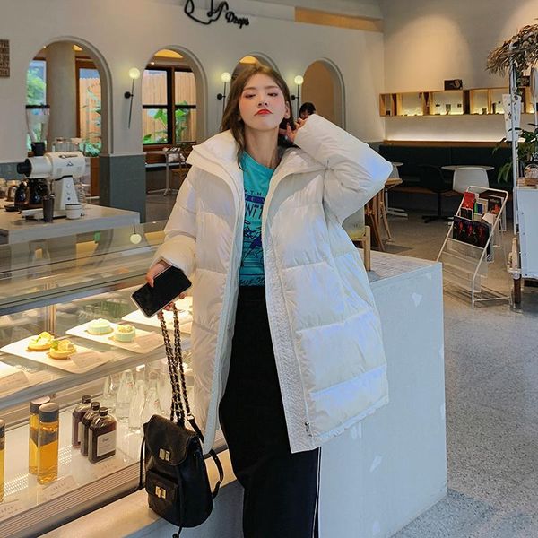 women long stand collar parka new winter jacket fashion glossy parka oversize coat female office lady, Black 
women long stand collar parka new winter jacket fashion glossy parka oversize coat female office lady, Black