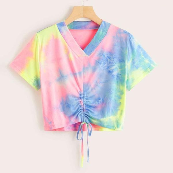 women 2020 t shirt women casual v-neck tie-dye tees short sleeve t-shirt mujer camisetas drawstring summer femme clothes1, White
women 2020 t shirt women casual v-neck tie-dye tees short sleeve t-shirt mujer camisetas drawstring summer femme clothes1, White