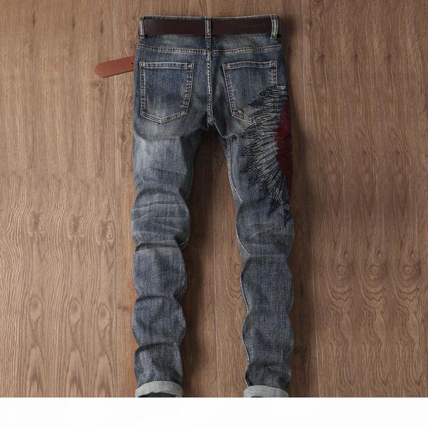 new men's jeans fashion indians embroider retro ripped slim street straight jeans plus size af1701, Blue
new men's jeans fashion indians embroider retro ripped slim street straight jeans plus size af1701, Blue