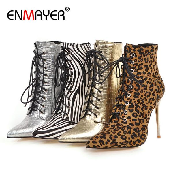 boots enmayer pointed toe thin heels super high ankle pu checkered cross-tied women winter leopard gold silver stripe shoe, Black
boots enmayer pointed toe thin heels super high ankle pu checkered cross-tied women winter leopard gold silver stripe shoe, Black