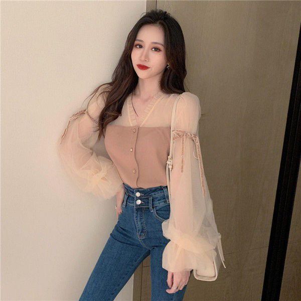 women's blouses & shirts fashion casual v-neck puff sleeve shirt with bow pink female princess style mesh stitching blouse, White
women's blouses & shirts fashion casual v-neck puff sleeve shirt with bow pink female princess style mesh stitching blouse, White