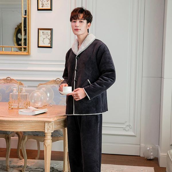 men's sleepwear winter pajamas warm flannel set korean home suit for men, Black;brown
men's sleepwear winter pajamas warm flannel set korean home suit for men, Black;brown