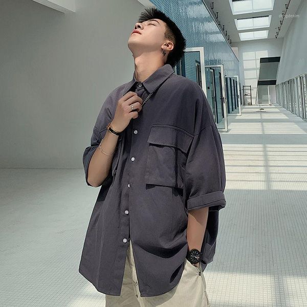 men's casual shirts ewq / men's wear 2021 summer fashion double pockets three quarter sleeve korean trendy loose shirt casaul 9y1, White;black
men's casual shirts ewq / men's wear 2021 summer fashion double pockets three quarter sleeve korean trendy loose shirt casaul 9y1, White;black