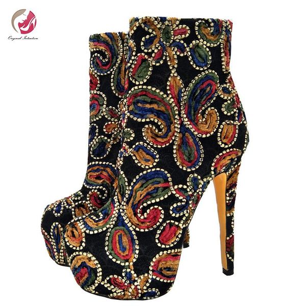 boots original intention winter design ankle woman flower embroidered high platform stiletto heels short female, Black
boots original intention winter design ankle woman flower embroidered high platform stiletto heels short female, Black
