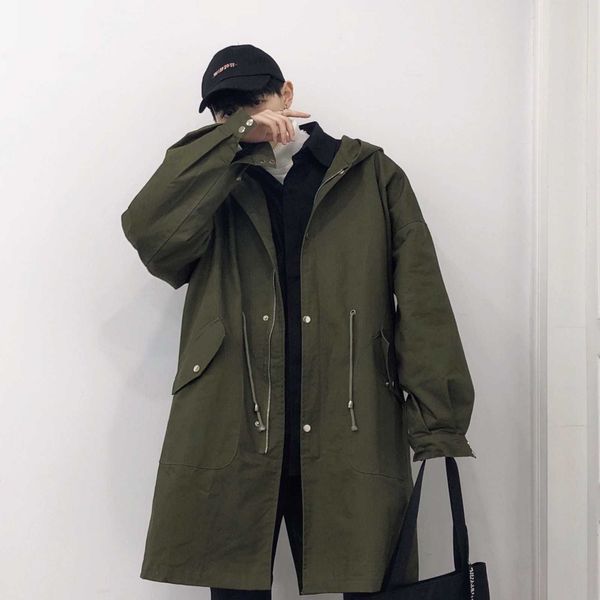 cotton thickened hooded windbreaker fashion casual solid color medium length young men's coat, Tan;black
cotton thickened hooded windbreaker fashion casual solid color medium length young men's coat, Tan;black