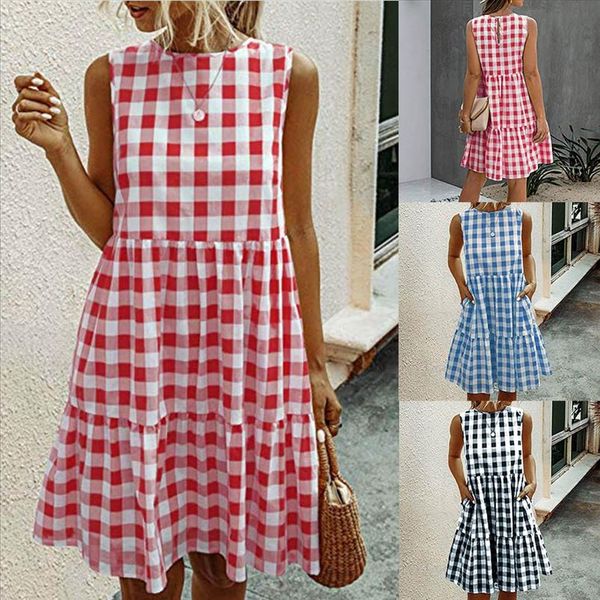 summer women dress plaid sleeveless casual sundress a line loose swing dress o neck beach korean style vestido navidad mujer, Black;gray
summer women dress plaid sleeveless casual sundress a line loose swing dress o neck beach korean style vestido navidad mujer, Black;gray