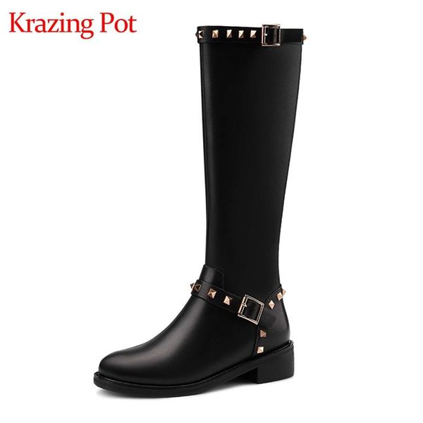 boots krazing pot plus size genuine leather round toe med heel winter shoes keep warm rivet decoration punk style knee-high l38, Black
boots krazing pot plus size genuine leather round toe med heel winter shoes keep warm rivet decoration punk style knee-high l38, Black