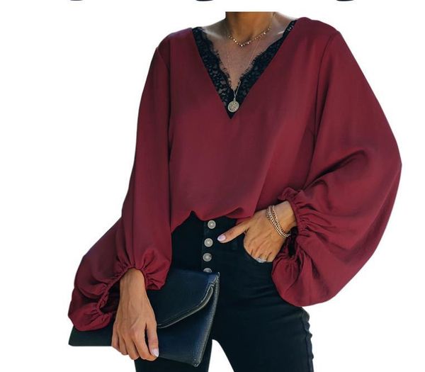 women's t-shirt t-shirt, loose lantern sleeve lace v-neck stitching for travelling party vacation dating, White
women's t-shirt t-shirt, loose lantern sleeve lace v-neck stitching for travelling party vacation dating, White