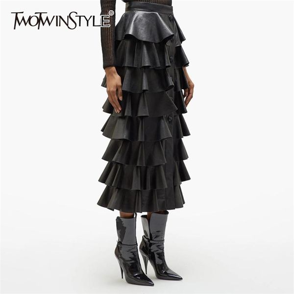 twotwinstyle black pu leather ruffle women's skirts high waist buttons streetwear female skirt 2020 autumn fashion new clothing t200712
twotwinstyle black pu leather ruffle women's skirts high waist buttons streetwear female skirt 2020 autumn fashion new clothing t200712