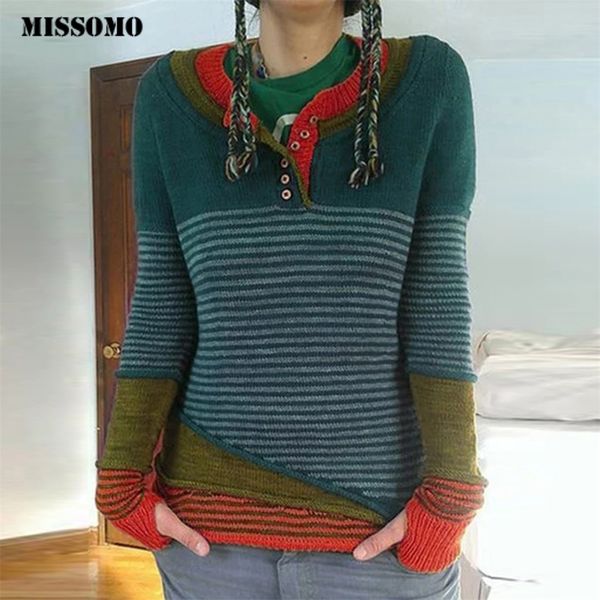 missomo sweater women plus size vintage casual striped patchwork button v-neck knitted oversize sweater pullover pull femme y200722, White;black
missomo sweater women plus size vintage casual striped patchwork button v-neck knitted oversize sweater pullover pull femme y200722, White;black
